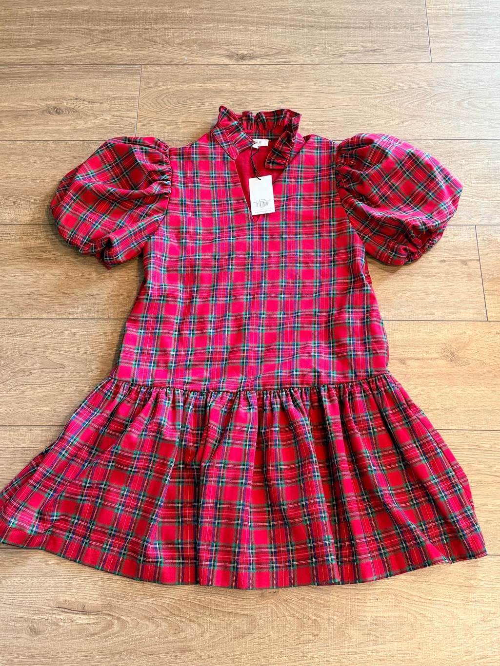 Avara Red Plaid Puff-Sleeve Dress